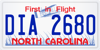 NC license plate DIA2680