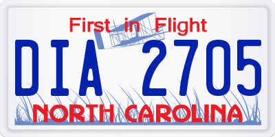 NC license plate DIA2705