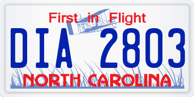 NC license plate DIA2803
