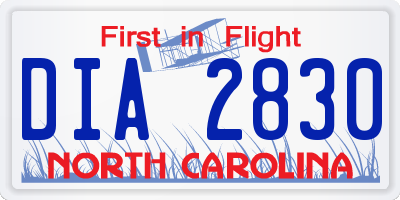NC license plate DIA2830