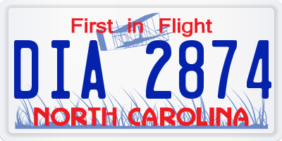 NC license plate DIA2874