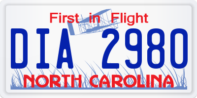 NC license plate DIA2980