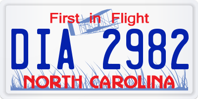 NC license plate DIA2982