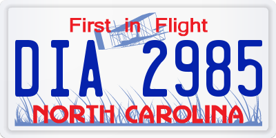 NC license plate DIA2985