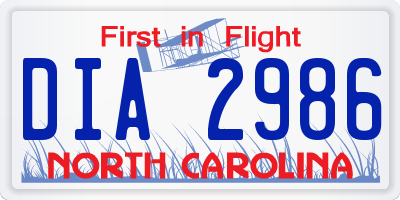NC license plate DIA2986