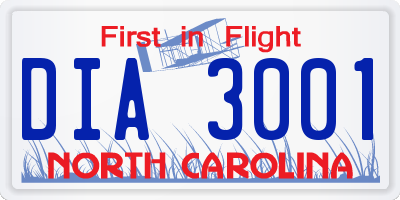 NC license plate DIA3001
