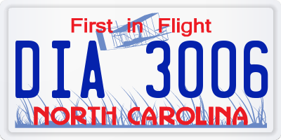 NC license plate DIA3006