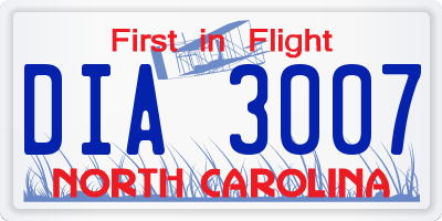 NC license plate DIA3007