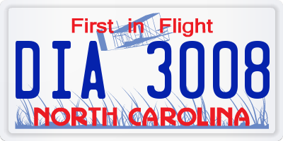 NC license plate DIA3008