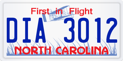 NC license plate DIA3012