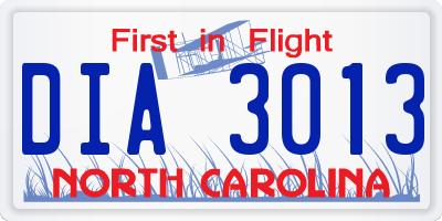 NC license plate DIA3013
