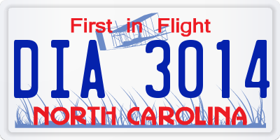 NC license plate DIA3014