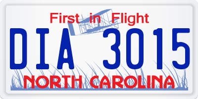 NC license plate DIA3015