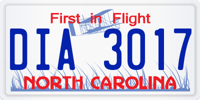 NC license plate DIA3017