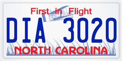 NC license plate DIA3020