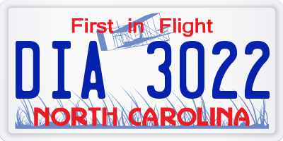 NC license plate DIA3022