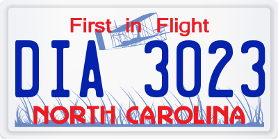 NC license plate DIA3023