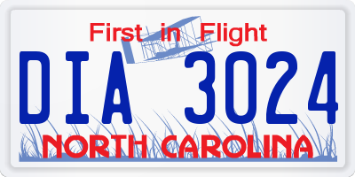 NC license plate DIA3024