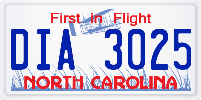 NC license plate DIA3025