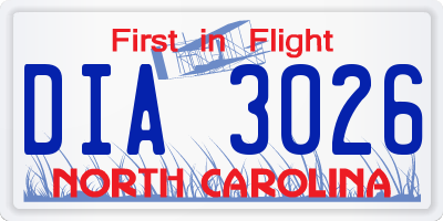 NC license plate DIA3026