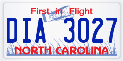 NC license plate DIA3027