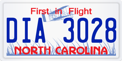 NC license plate DIA3028