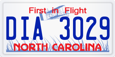 NC license plate DIA3029
