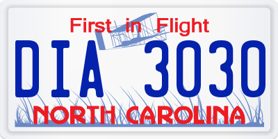 NC license plate DIA3030