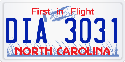 NC license plate DIA3031