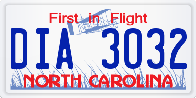 NC license plate DIA3032
