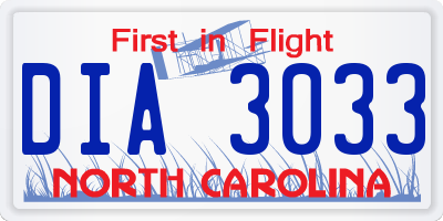 NC license plate DIA3033