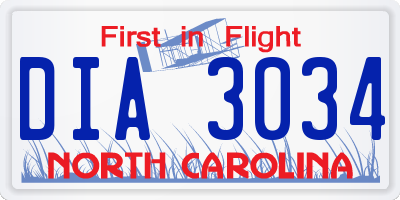 NC license plate DIA3034