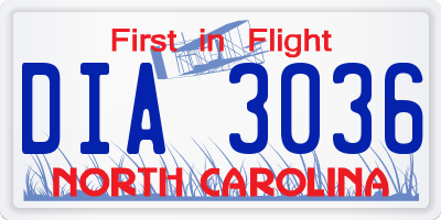 NC license plate DIA3036