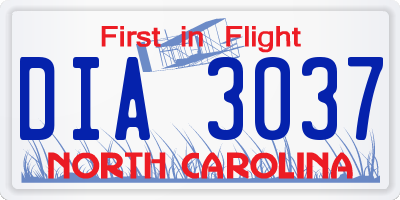NC license plate DIA3037