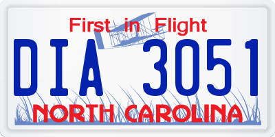 NC license plate DIA3051