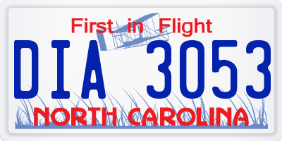 NC license plate DIA3053