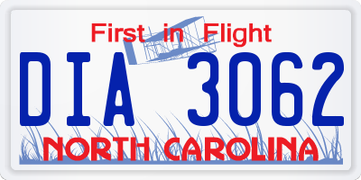 NC license plate DIA3062