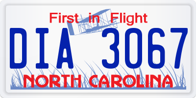 NC license plate DIA3067