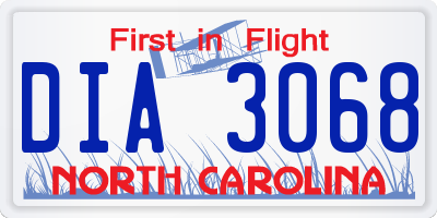 NC license plate DIA3068