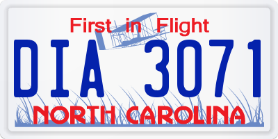 NC license plate DIA3071