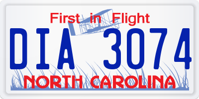 NC license plate DIA3074