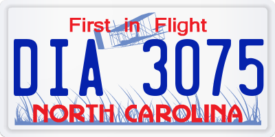 NC license plate DIA3075