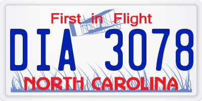 NC license plate DIA3078