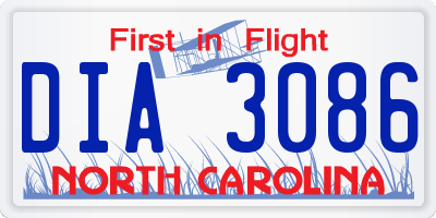NC license plate DIA3086