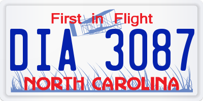 NC license plate DIA3087