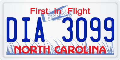 NC license plate DIA3099