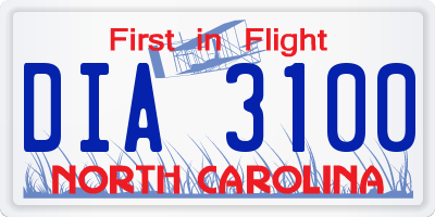 NC license plate DIA3100