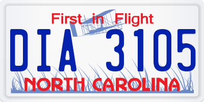 NC license plate DIA3105