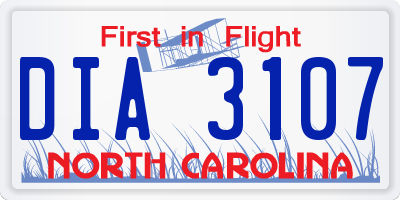 NC license plate DIA3107