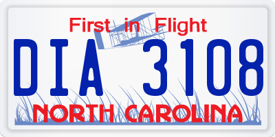 NC license plate DIA3108